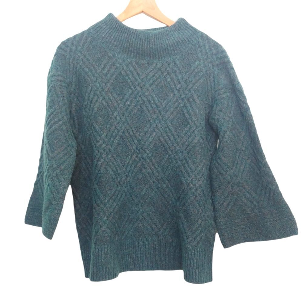 Soft Surroundings Knit Wool Blend Teal Sweater Bell Flare Sleeves Size SP